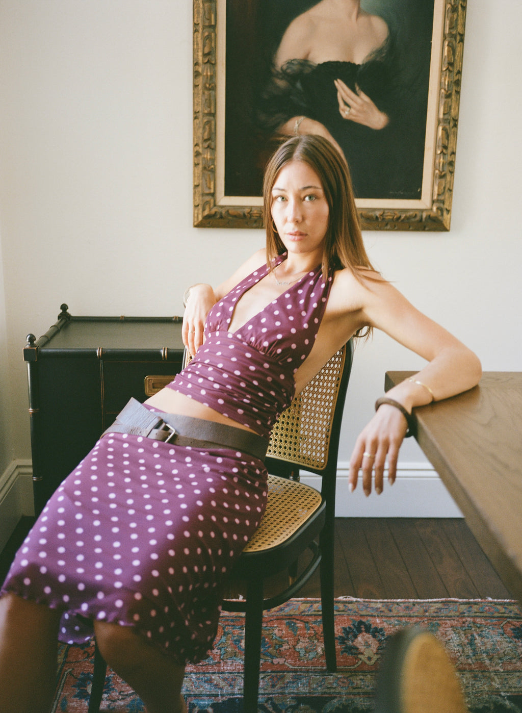 Chateau Pois Midi Skirt - Plum