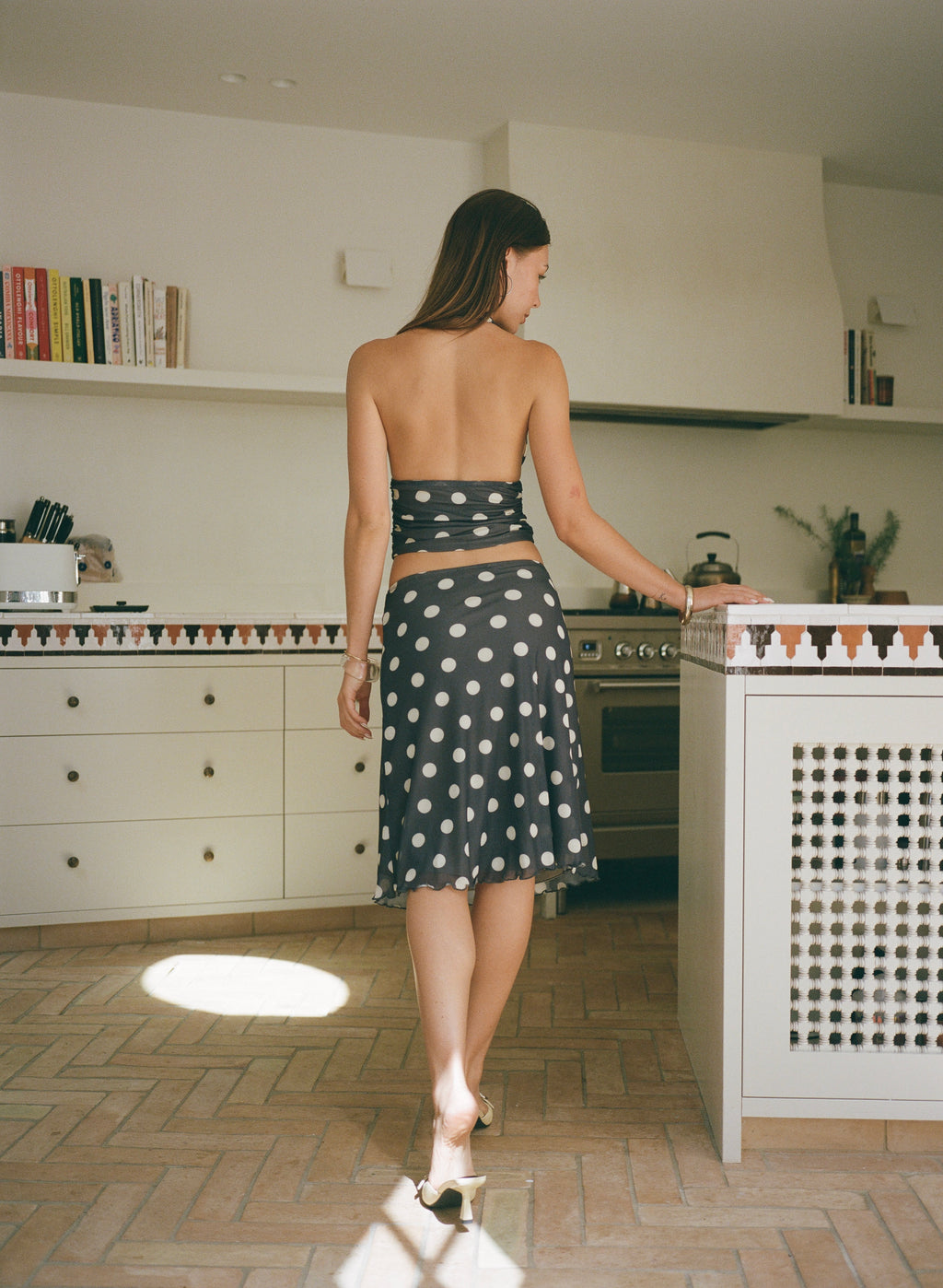 Chateau Pois  Midi Skirt - Grey