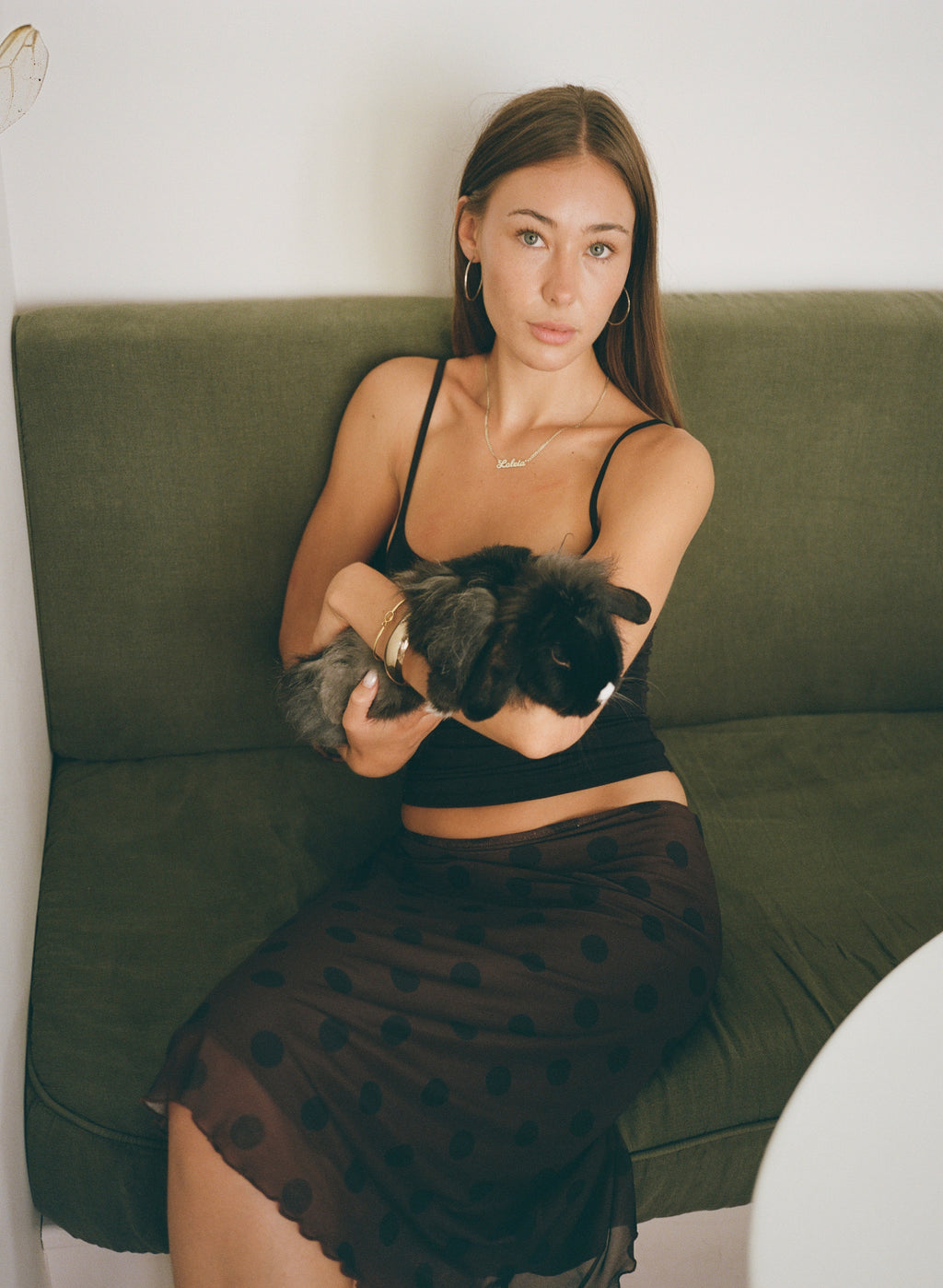 Chateau Pois Midi Skirt - Chocolate