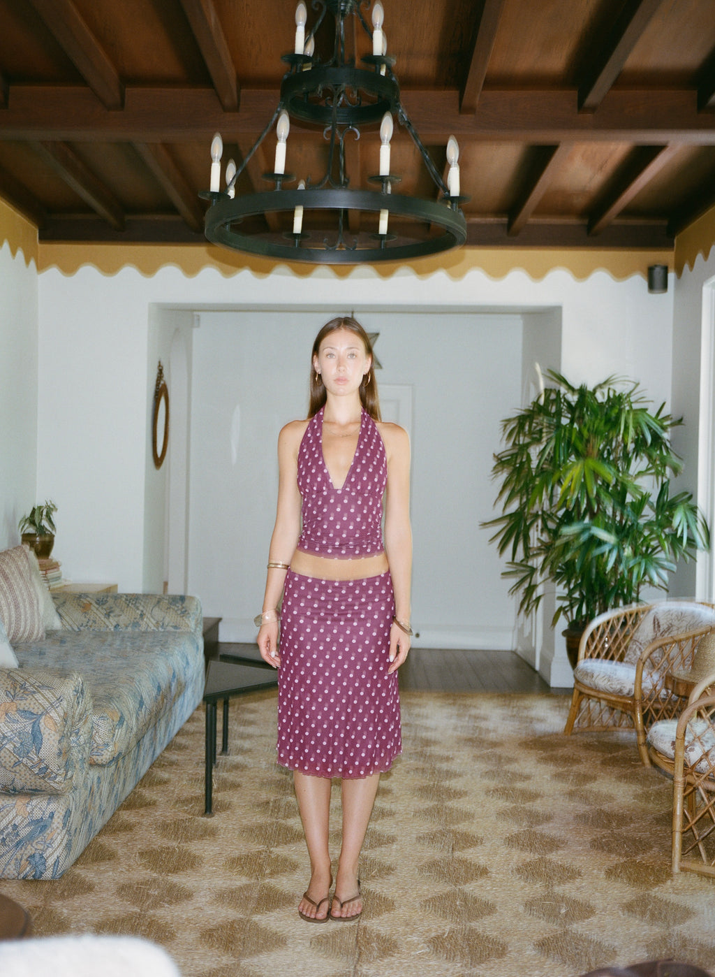 Chateau Pois Midi Skirt - Plum