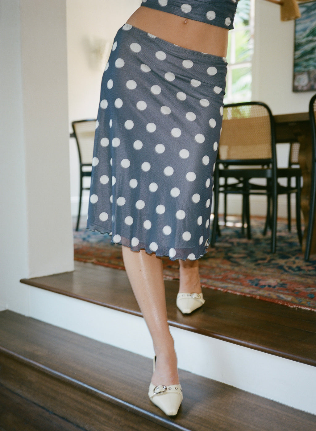 Chateau Pois  Midi Skirt - Grey