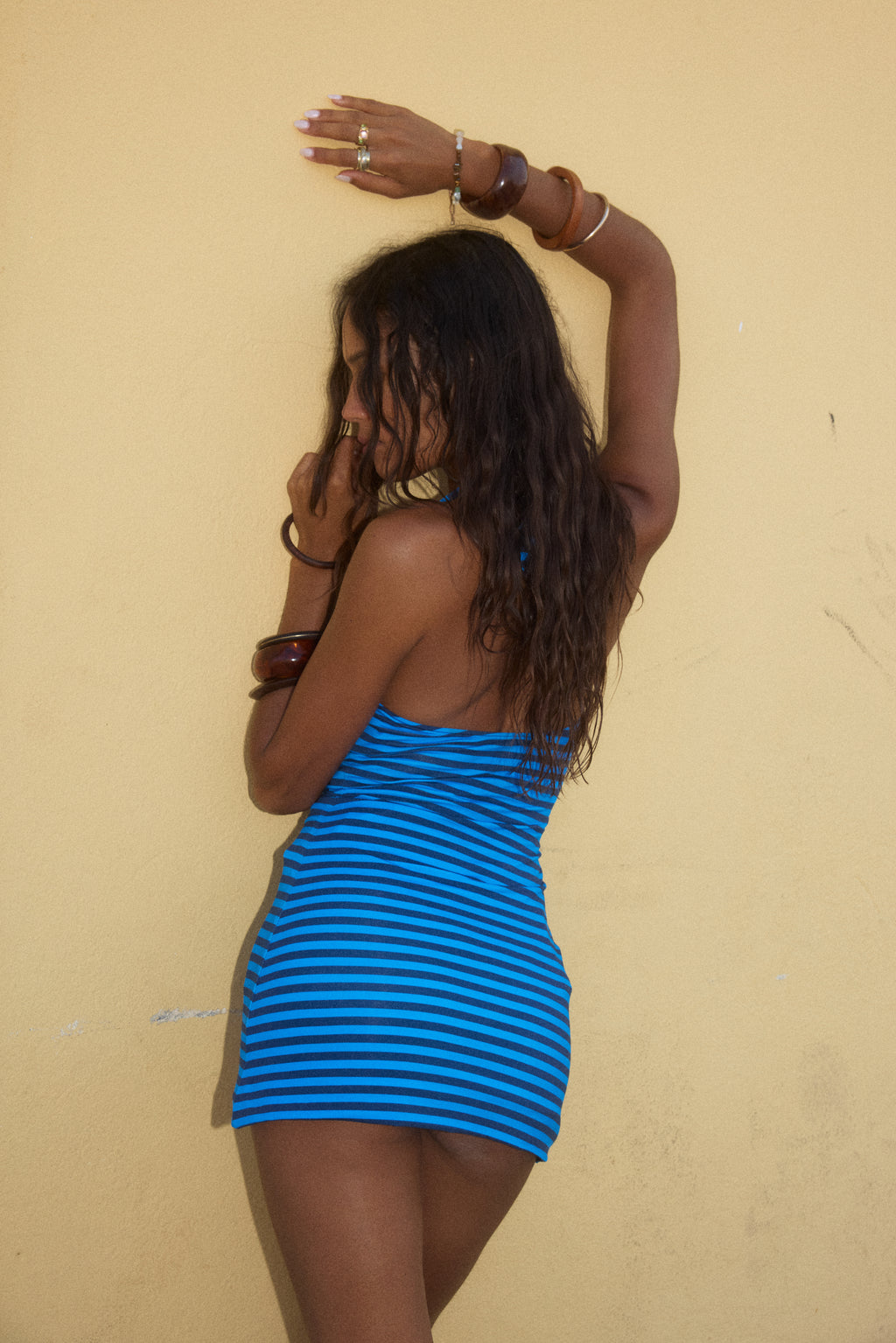Streamline Stripe Blue - Halter Mini Dress PRE ORDER