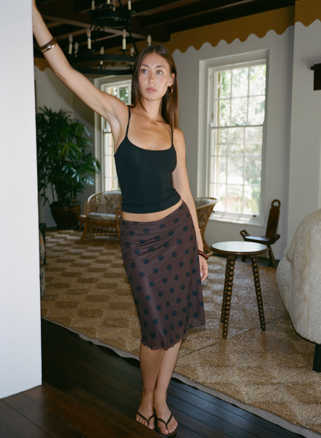 Chateau Pois Midi Skirt - Chocolate