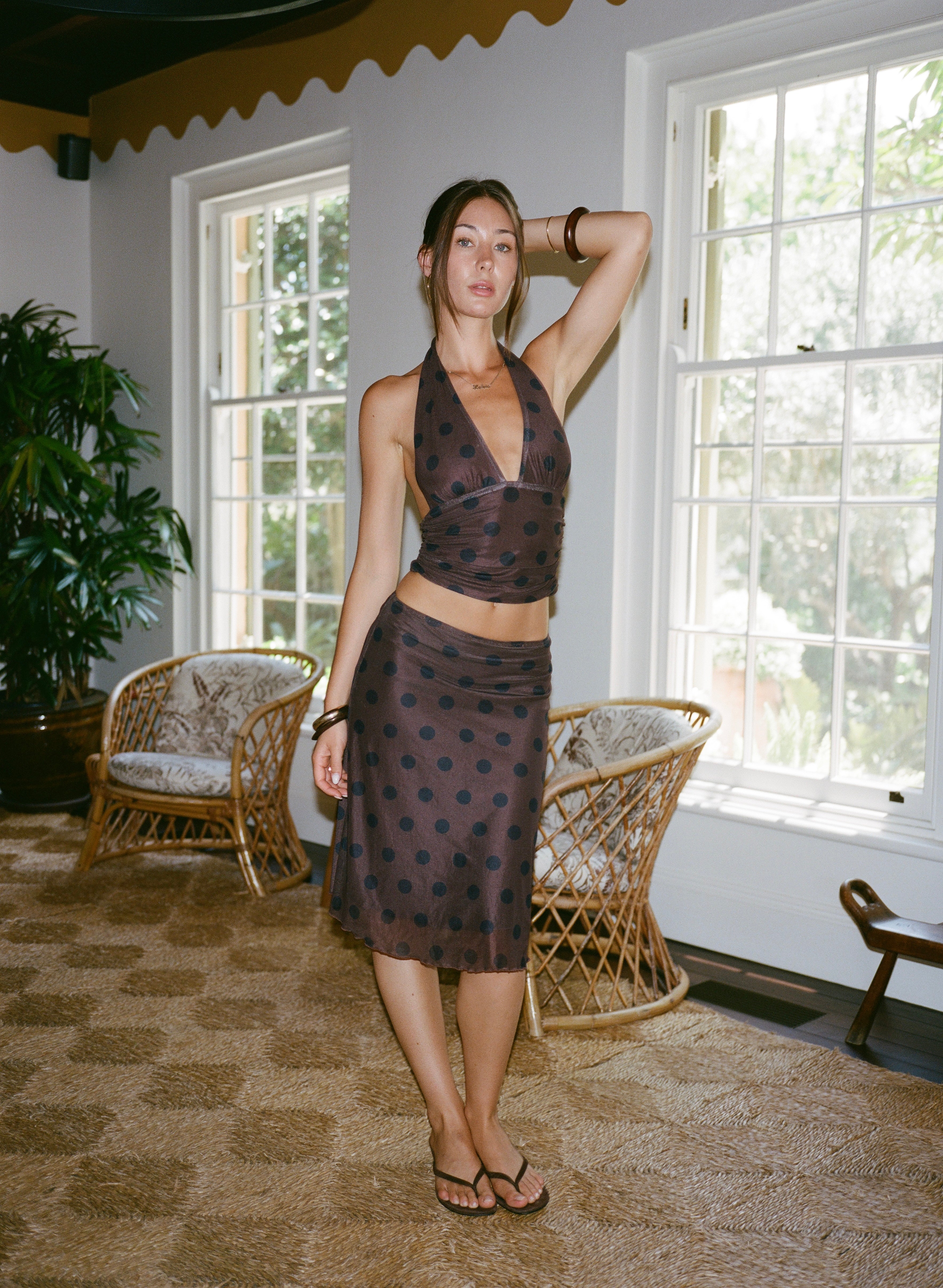 Loleia Swim - Chateau Pois Midi Skirt - Chocolate