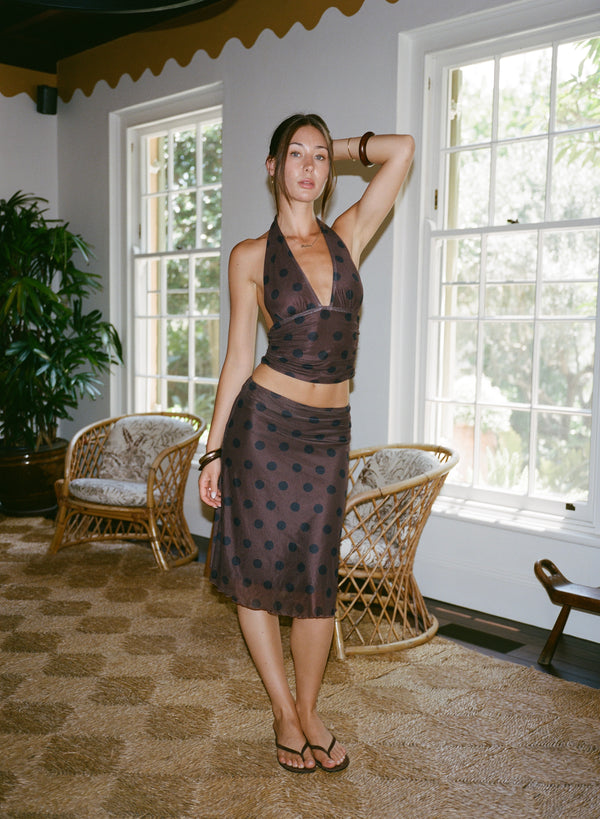 Chateau Pois Midi Skirt - Chocolate
