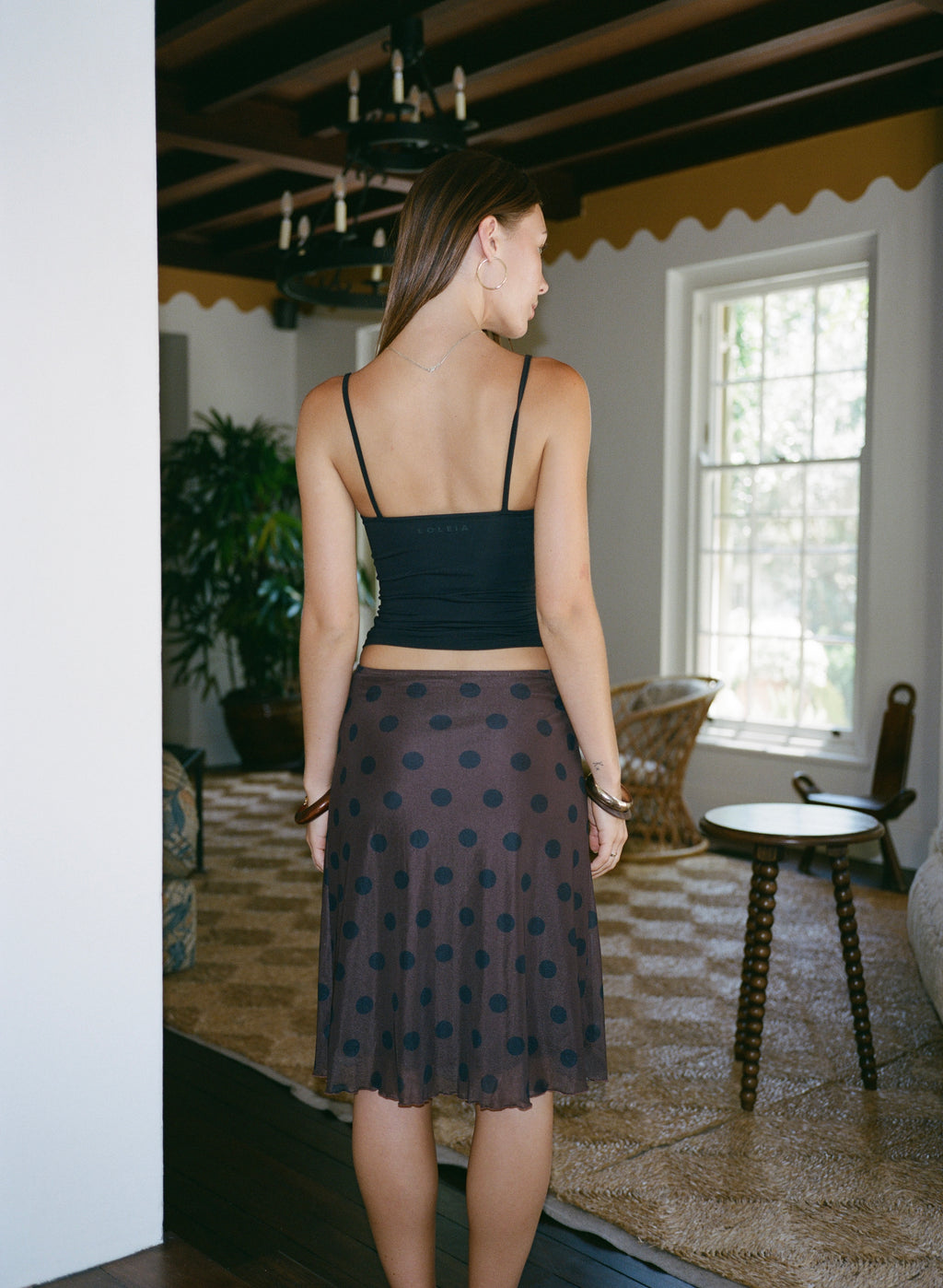 Chateau Pois Midi Skirt - Chocolate