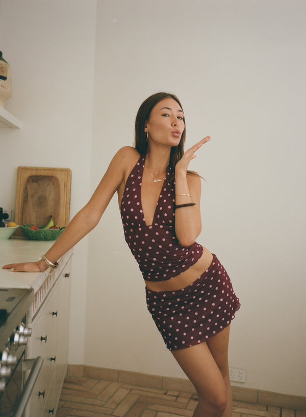 Chateau Pois  Mini Skirt - Plum