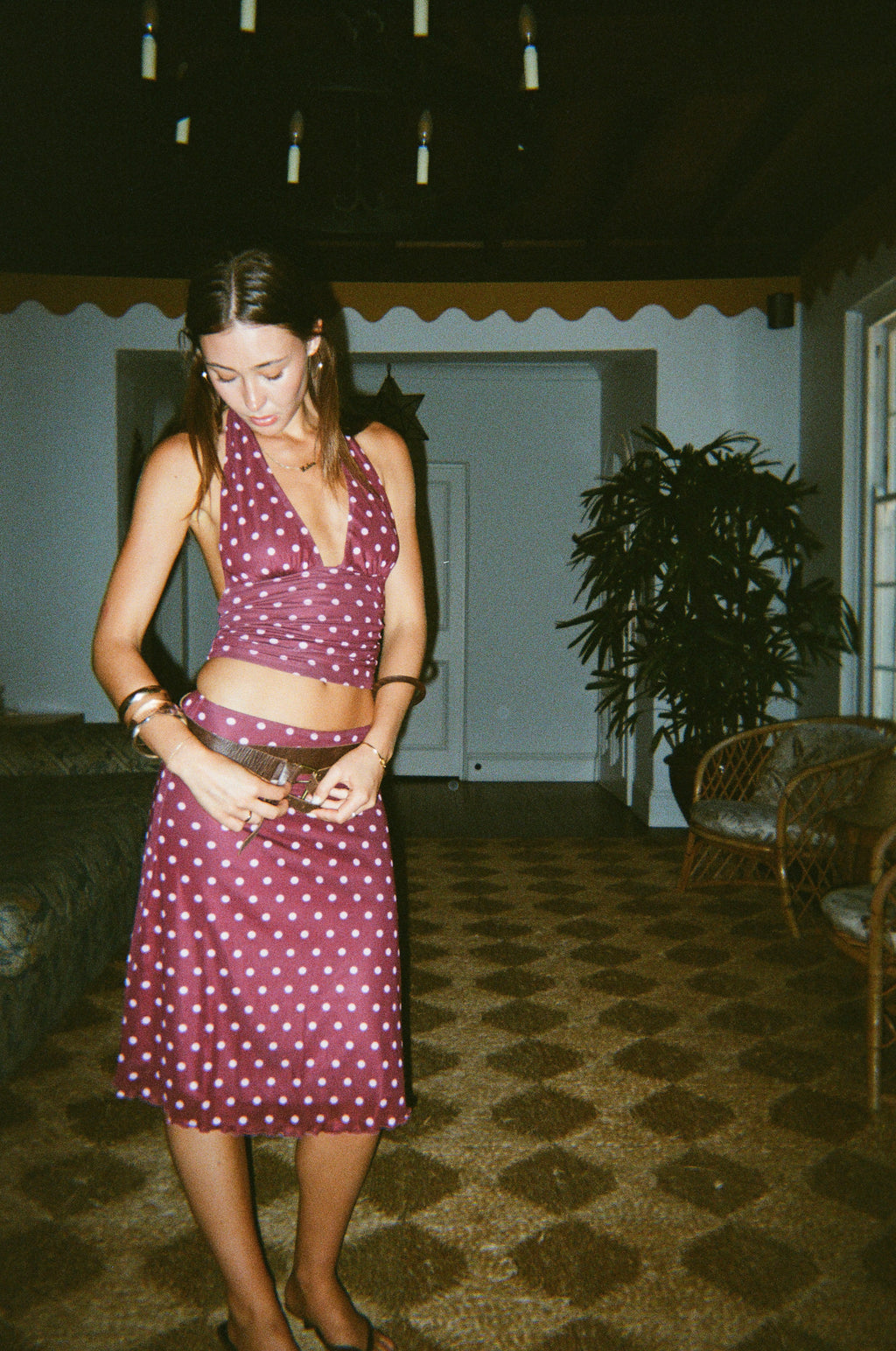 Chateau Pois Midi Skirt - Plum