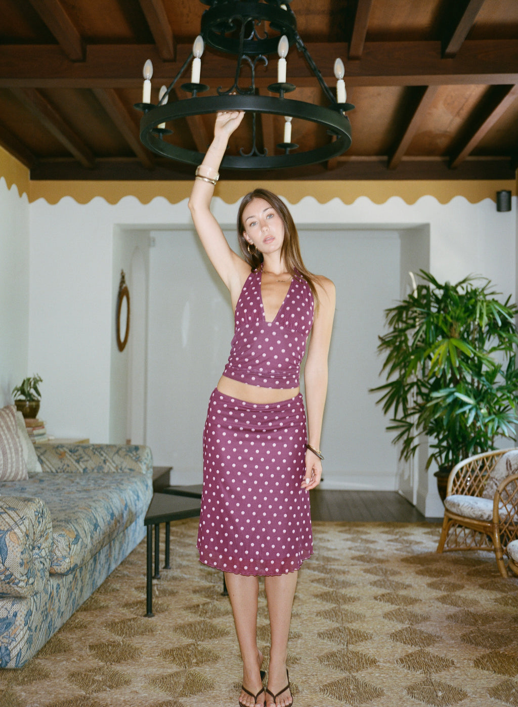 Chateau Pois Midi Skirt - Plum