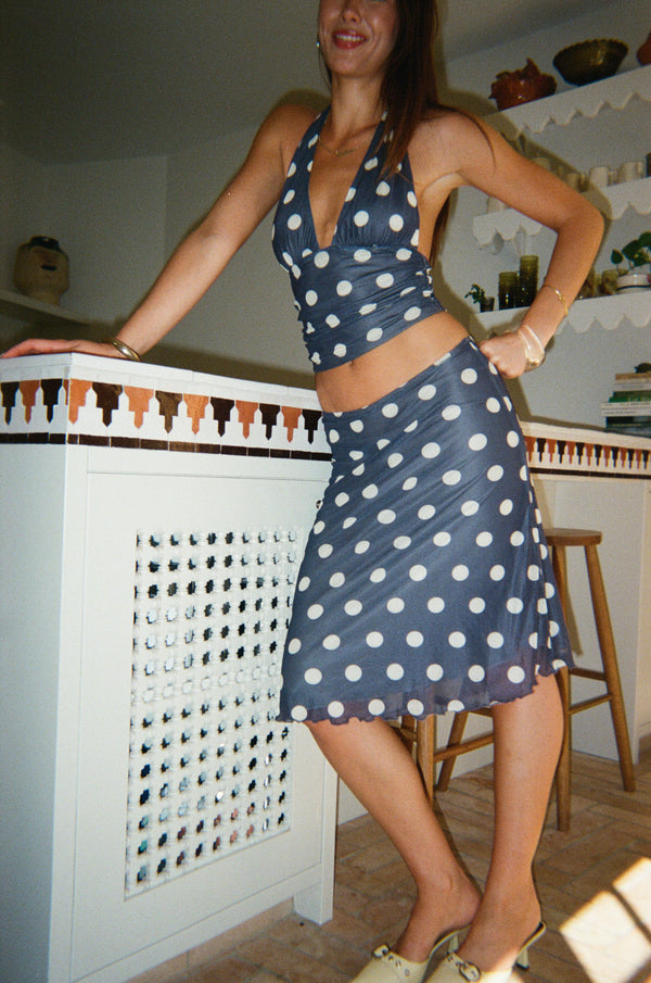 Chateau Pois  Midi Skirt - Grey