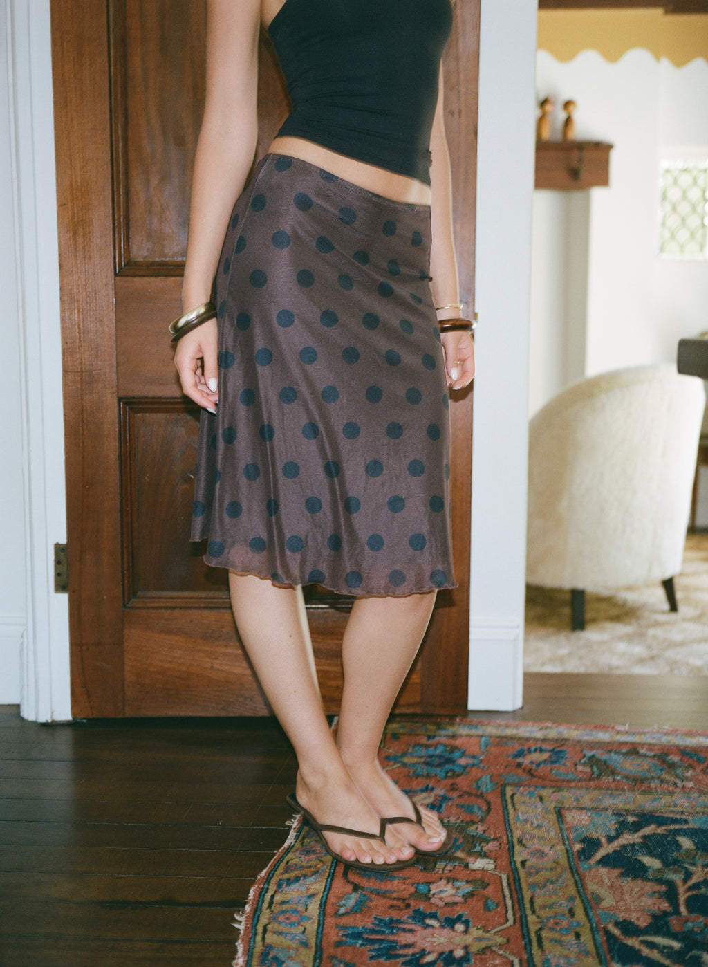 Chateau Pois Midi Skirt - Chocolate