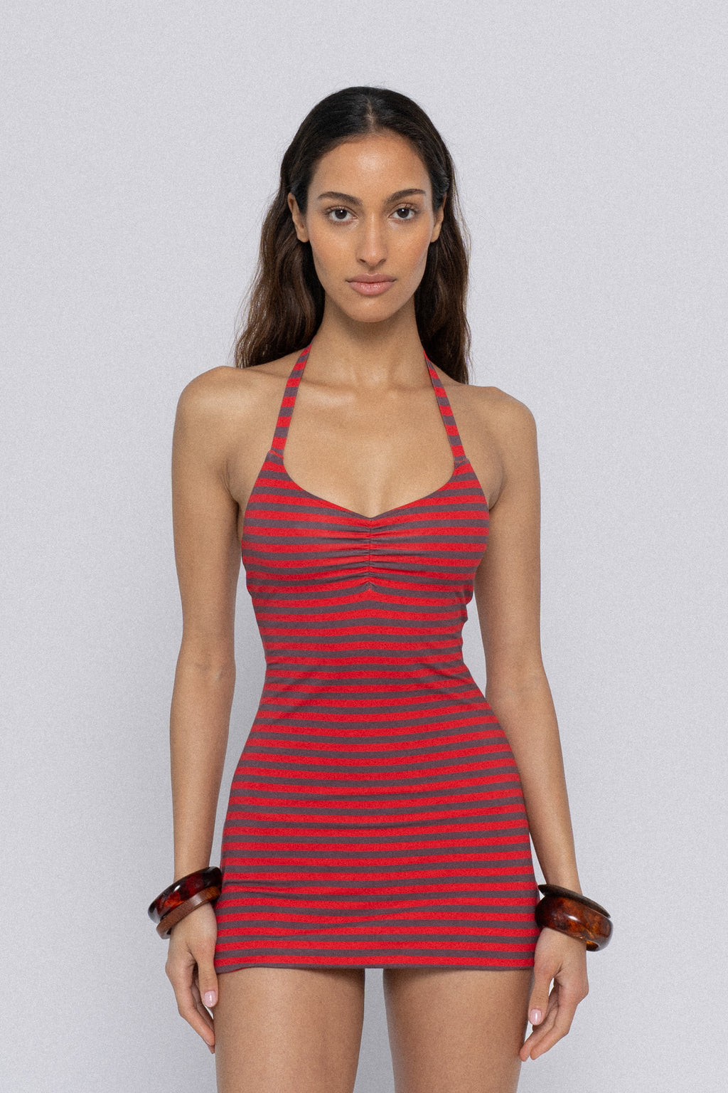 Streamline Stripe Red - Halter Mini Dress